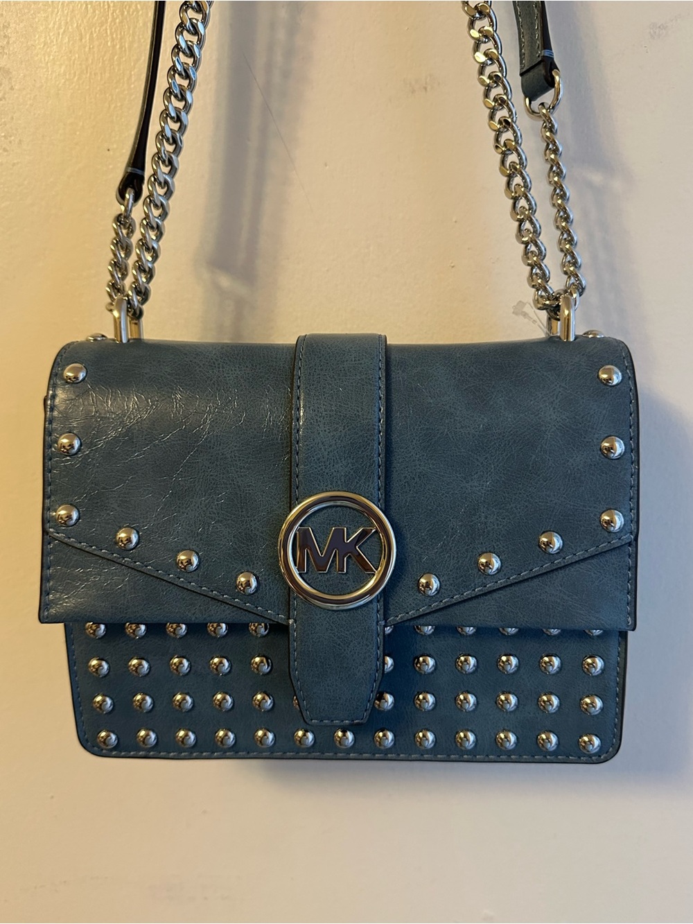 Michael Kors Slate Blue Studded Chain Crossbody Bag